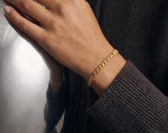 Gold Bismarck Chain Bracelet, Stainless Steel Bracelet, Waterproof Gold Bracelet, 6mm Chain Bracelet, Matching Necklace