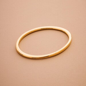 Gold thick flat oval bangle cuff, 24k gold stacking bracelet