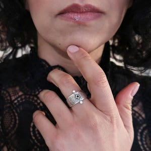 Silver ethnic rhombus ring, turquoise ethnic boho minimalist ring, boho gift for her, ethnic tribal free people, dainty meditation yoga ring