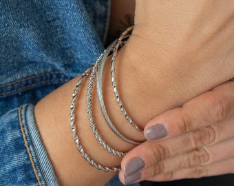 Silver dainty braided bangle, stainless steel twisted bracelets silver minimalist stacking bracelet, dainty hippie boho delicate free people