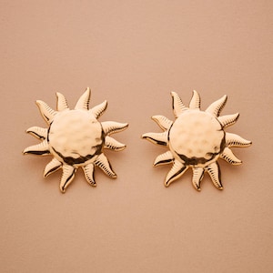 Large gold sun studs, gold statement earrings, boho celestial studs, large sunburst earrings, summer festival jewelry, gold sun earrings