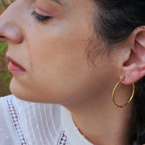 Classic gold hammered hoop earrings, large gold stainless steel hoops, lightweight everyday hoop, dainty  minimal bohemian stacking earrings