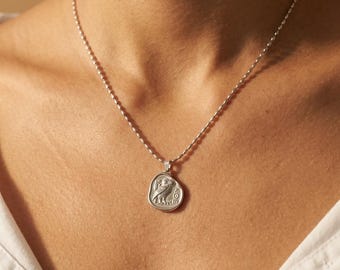 Athena Owl Necklace, Ancient Greek Owl Pendant, Silver Coin Necklace, Two Tone Greek Jewelry, Wisdom Symbol Necklace