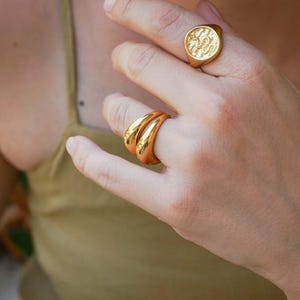Gold snake stamp signet ring, boho simple chevalier ring, dainty signet pinky ring, minimalist ring, signet hippie indie rock birthday gift