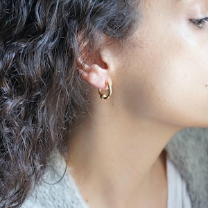 Gold open hoop earrings wt one ball, 3/4 small huggies hoops, minimalist dainty modern tiny bohemian stacking hoop earrings, gift for her