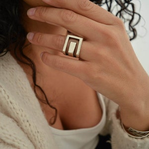 Großer antiker Silber Ring, geometrischer Ring, Boho Schmuck Geschenk für sie, großer quadratischer Statement Ring Bild 5