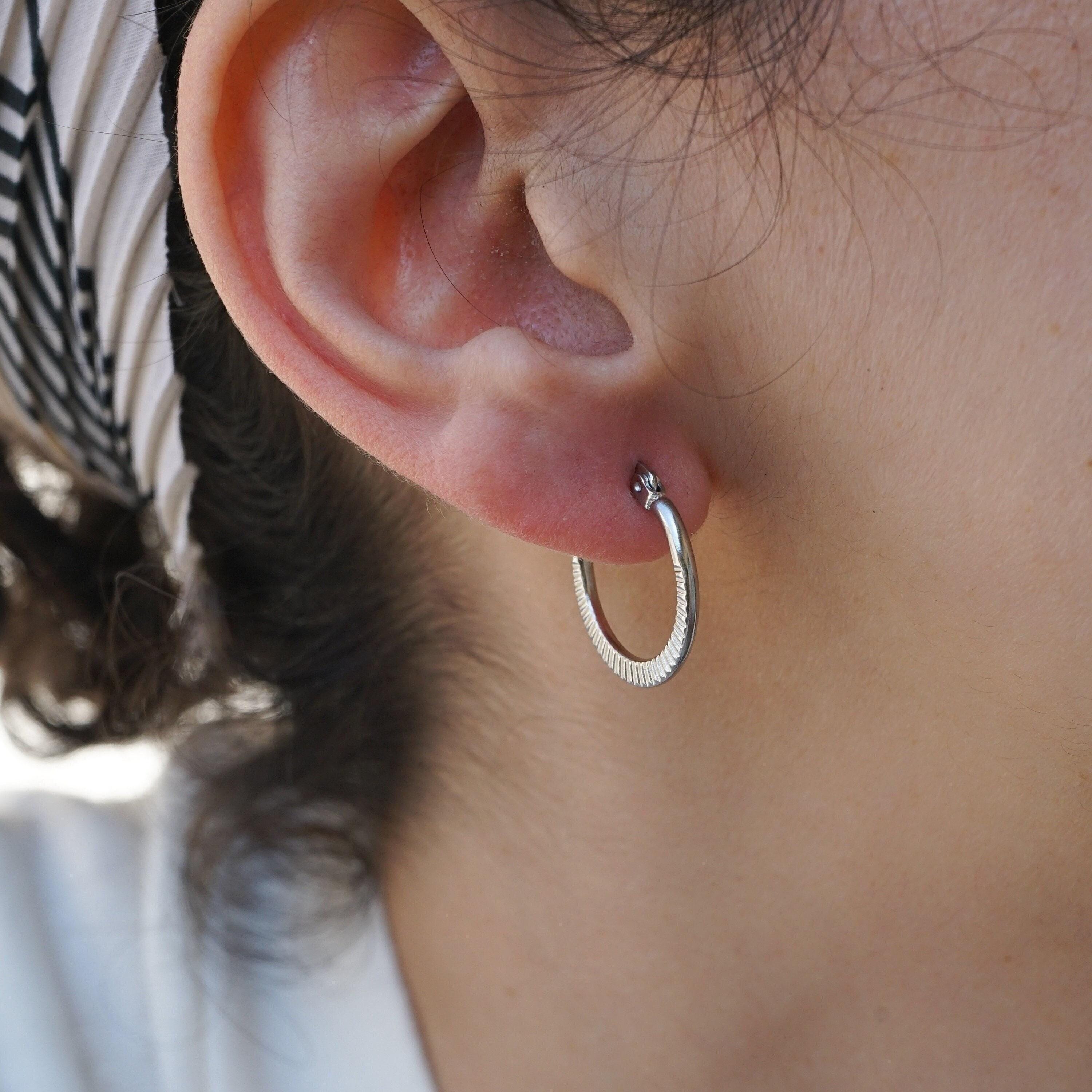 Silver Hoop Earrings Wt Engraved Lines, Stainless Steel