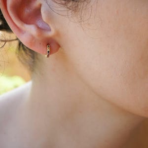 Gold rainbow cz tiny open hoop earrings, small huggies zircon hoops, minimalist dainty modern bohemian stacking hoop earrings, gift for her