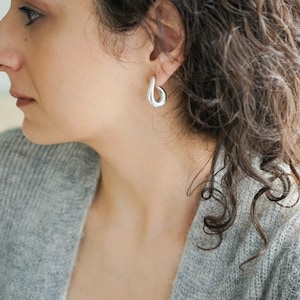 Modern silver open hoop earrings, large chunky free flowing hoops, minimalist dainty geometric minimal bohemian stacking hoop, gift for her