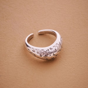 Silber Floral Dome Ring, verstellbare Stapelring silber florale weiche Kurve Ring
