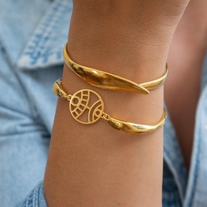 Gold Böser Blick gehämmertes Manschettenarmband