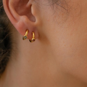 Gold enamel huggies, hoops wt enamel, boho gold plated thick hoops dangle bohemian ethnic statement earrings, gift for her,