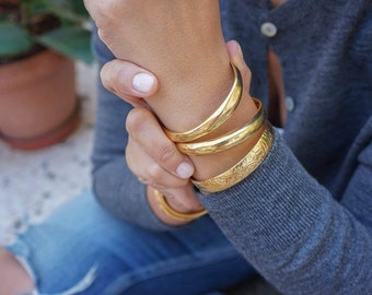 Gold bold cuff, thick 24k gold plated bracelet, stacking statement bracelet boho delicate minimalist, free people style, 6-7.5 in, xmas gift