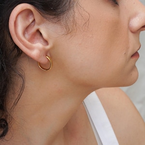 Classic gold medium hoop earrings, large thick stainless steel hoops, lightweight everyday hoop, dainty  minimal bohemian stacking earrings