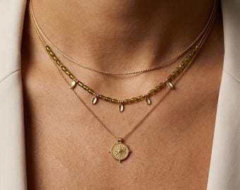 Gold Sun Compass Necklace, Stainless Steel Pendant Necklace