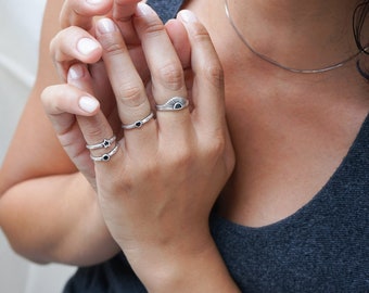 Antique silver black/turquoise rising sun ring, ethnic egyptian gypsy bohemian minimal statement ring, thin band stackable minimalist ring