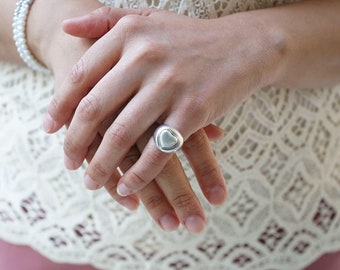 Silberner Herz-Ring am kleinen Finger, schlichter Boho-Chevalier-Ring, zierlicher Siegelring, minimalistischer Liebesring, Geburtstagsgeschenk, Boho-Hippie-Indie-Rock-Ring