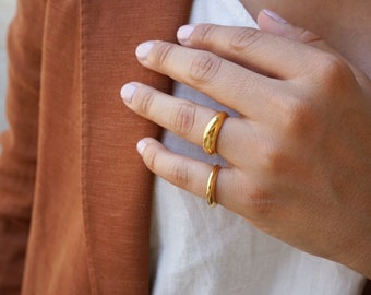 Dainty gold soft dome ring, sade bold & narrow ring, organic shape adjustable layer ring, stacking delicate minimal flowing layered ring