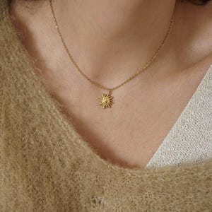 Gold stainless steel sun pendant necklace, stardust summer celestial dainty layering stacking bohemian modern delicate minimal jewellery