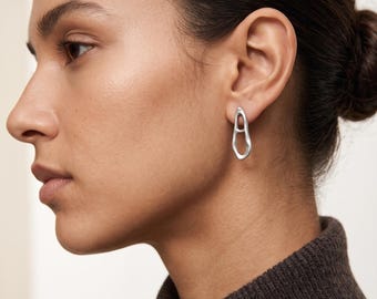 Silver Abstract Stud Earrings, Organic Shape Earrings, Sculptural Earrings, Modern Silver Earrings, Titanium Posts