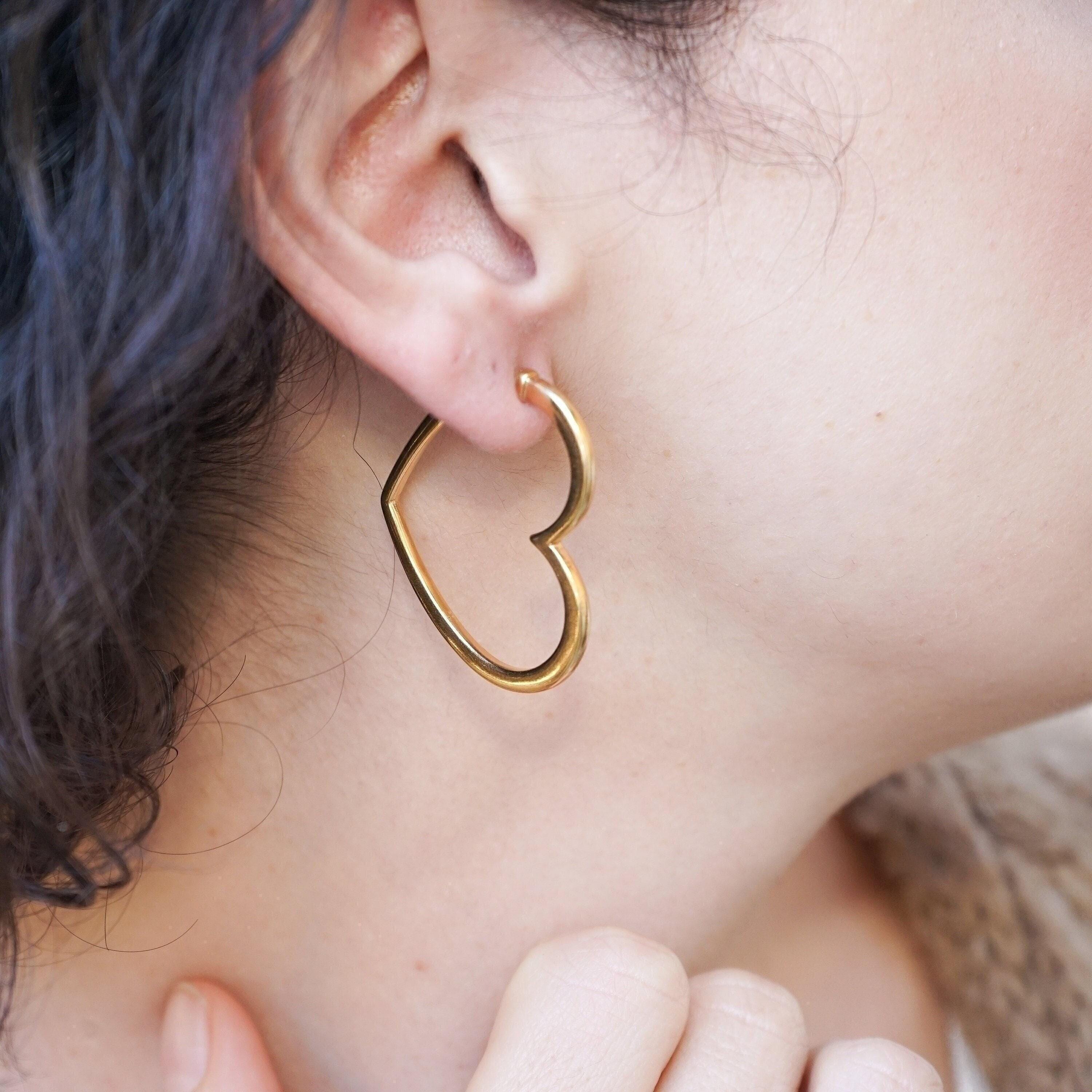 Orecchini A Cerchio Cuore Cavo Boho - Grandi Huggie Argento Per Donna