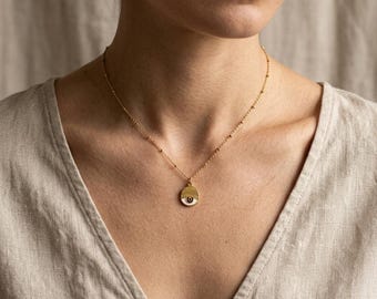 Gold Evil Eye Protection pendant, Dainty Beaded gold stainless steel chain necklace modern enamel pendant layered stacking boho lucky charm