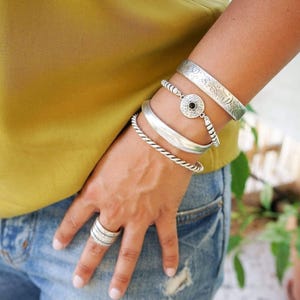 Antique silver hammered cuff, stacking wristband bracelet stack, stacking rope bracelet boho delicate minimalist,free people style, 6-7.5 in