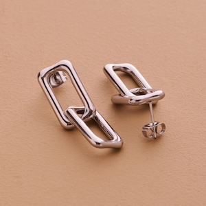 Silver paperclip earrings, silver link drop earrings, waterproof rectangular earrings, modern geometric earrings, bold statement jewelry