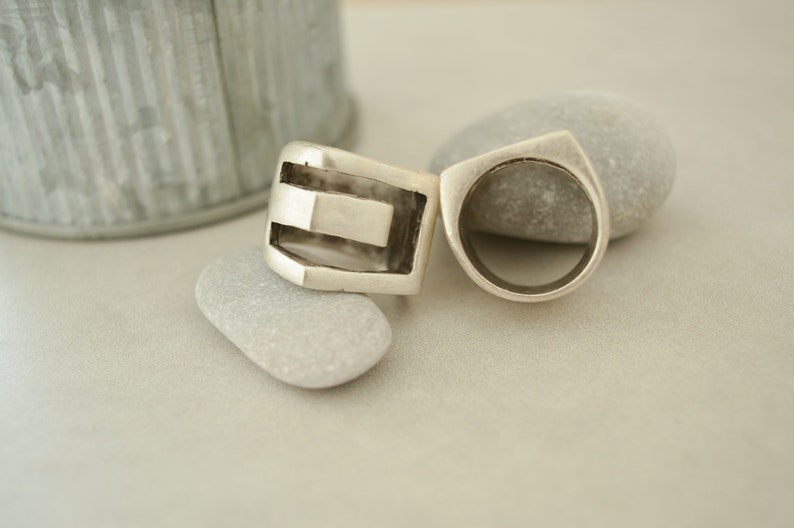 Großer antiker Silber Ring, geometrischer Ring, Boho Schmuck Geschenk für sie, großer quadratischer Statement Ring Bild 3