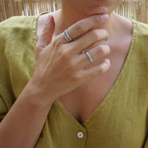 Silver ethnic band ring, thin twisted rope braided lines boho ring