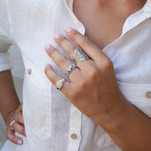 Antike Silber Blumen Siegelring, Boho einfache Chevalier Ring, zierliche Siegelring für den Finger, Minimalist Siegelring, Siegelring für Hippie, Indie-Rock Bild 5