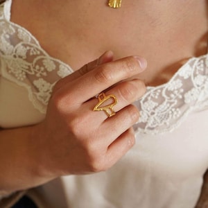 Gold plated ethnic ring, triangle shape lines ring, boho modern lines long silver plated ring, wireframe organic affordable unique ring