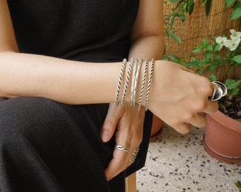 Bohemian antique silver thin or thick braided bangle cuff stacking bracelet, arm candy, arm candy, armparty, hippie boho cuffs bangles