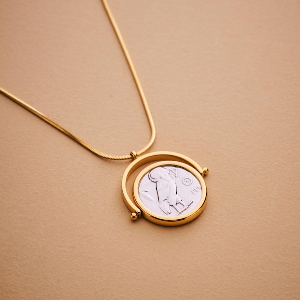Gold athena's owl necklace