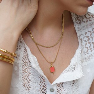 Gold GEOMETRICAL pendant wt Turquoise/Coral Enamel, 24K gold plated charm Stainless Steel, summer layering necklace, stacking boho dainty