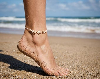 Shell Beaded Anklet, Adjustable Beach Ankle Bracelet, Summer Jewelry beaded ankle bracelet, adjustable cord anklet, summer beach jewelry