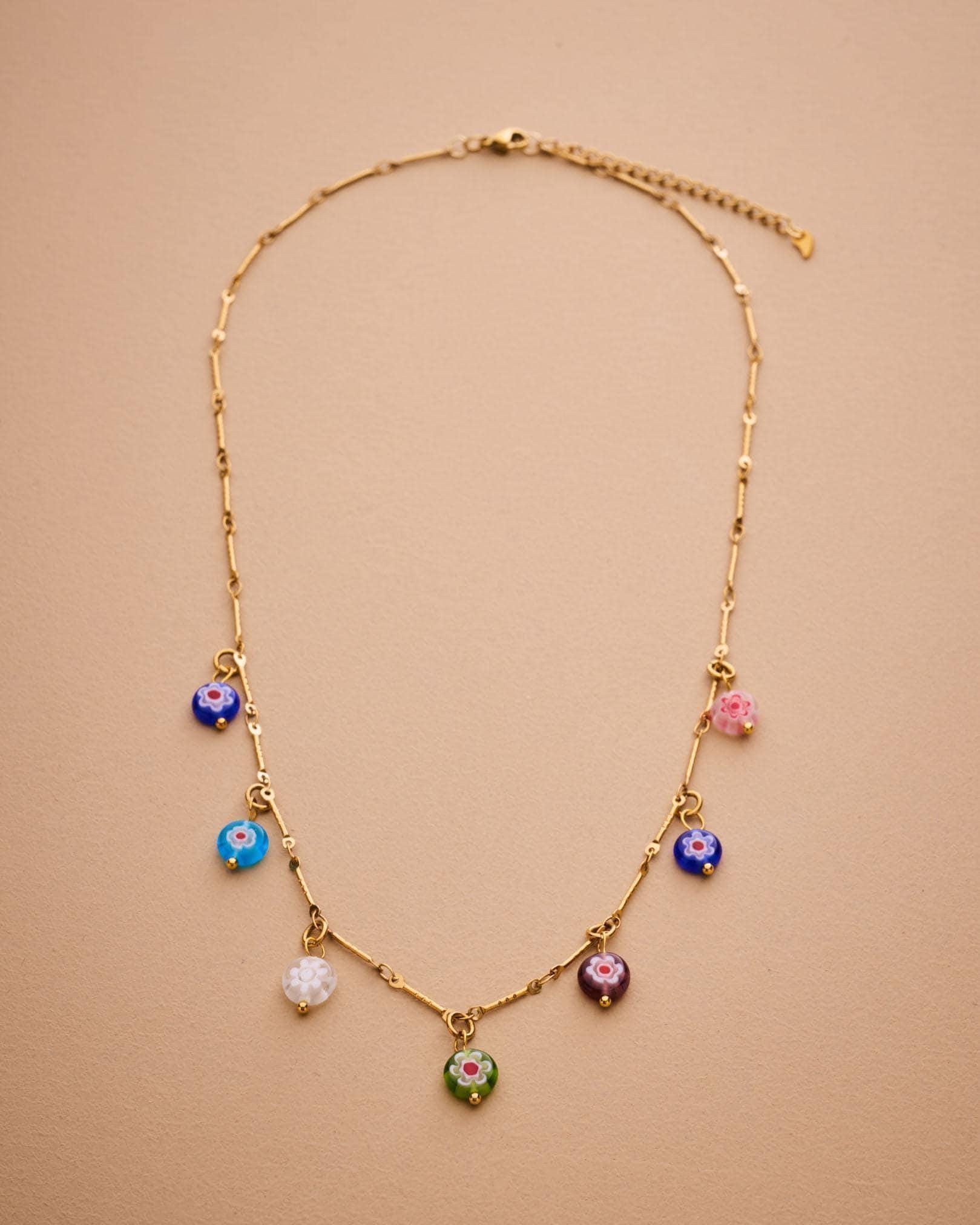 Millefiori glass flower charm necklace