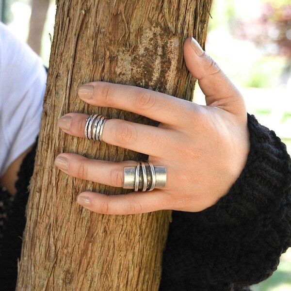 Minimalist silver abstract ring, three lines ring, boho silver modernist ring, silver band abstract jewelry, unique silver ring, ring candy