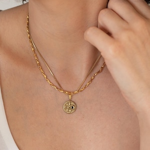 Gold snake black rhinestone necklace, dainty relief serpent charm stacking layered boho waterproof steel necklace delicate bday gift 4 her