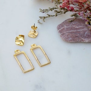 Gold carved hammered orthogonal ear jackets, square stud earrings, dainty bohemian trendy geometric modern delicate minimal, gift for her image 10