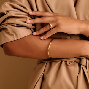 Gold shiny thick round bangle cuff, simple stacking bracelet