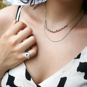 Antique silver irregular beads necklace, statement dainty necklace, silver geometric layered stacking necklace boho hippie short layering