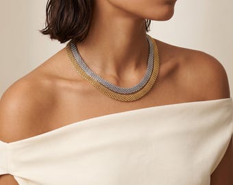 Gold Bismarck Chain Necklace, Chunky Stainless Steel Necklace, Waterproof Gold Chain, Bold Short Necklace, Gift for Her