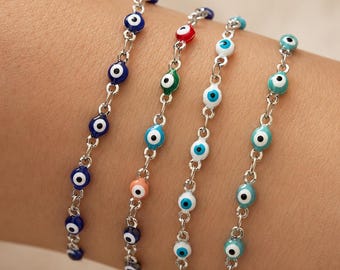 Silver Evil Eye Bracelet, Stainless Steel Chain Bracelet