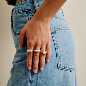 Gold Soft Curve Ring, Organic Shape adjustable layer gold ring