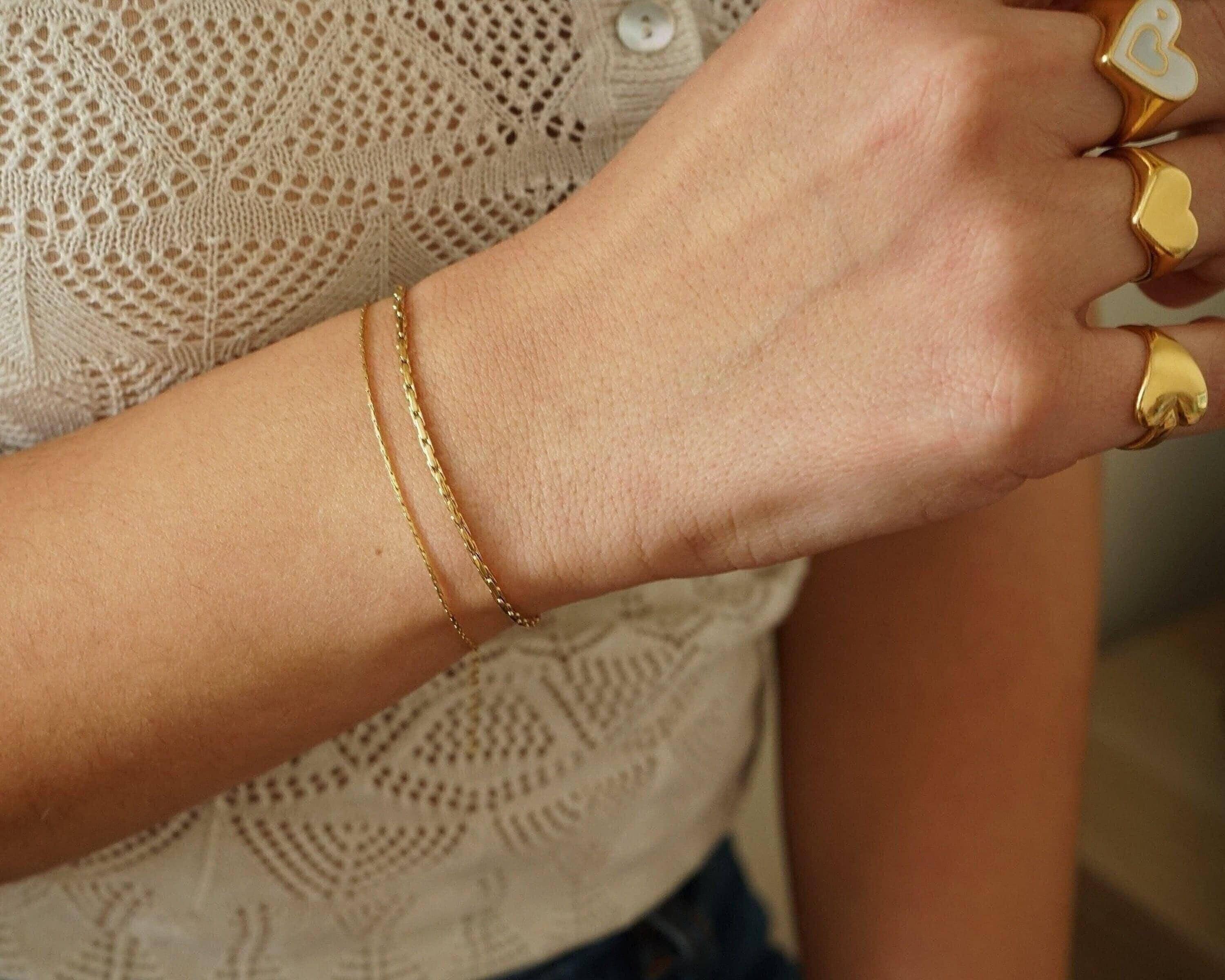 Gold Snake Cobra Chain Bracelet, Stacked Dainty Gold Shiny