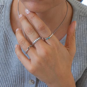 Bague superposable en argent, point émaillé turquoise noir, bijoux bohèmes