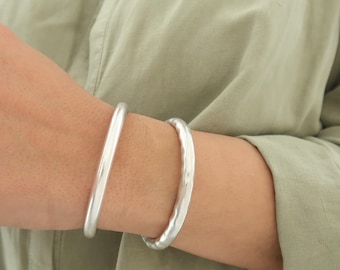 Hammered Silver Cuff Bracelet, Boho Stacking Wristband (6-7.5 in)