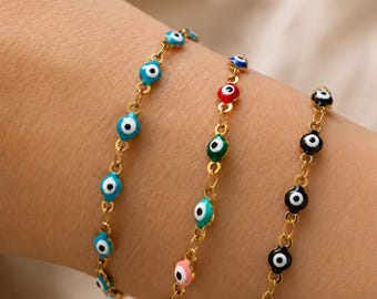 Gold Evil Eye Bracelet, Stainless Steel Chain Bracelet
