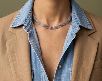 Silver Bismarck Chain Necklace, Chunky Stainless Steel Necklace, Waterproof Silver Chain, Bold Short Necklace, Gift for Her